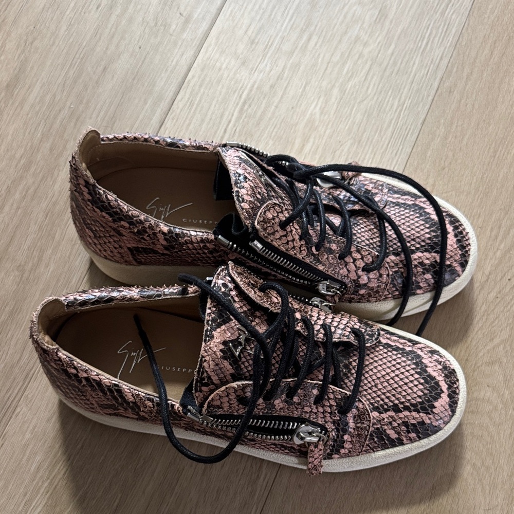 Giuseppe Zanotti Pink and Black Snake Sneakers
